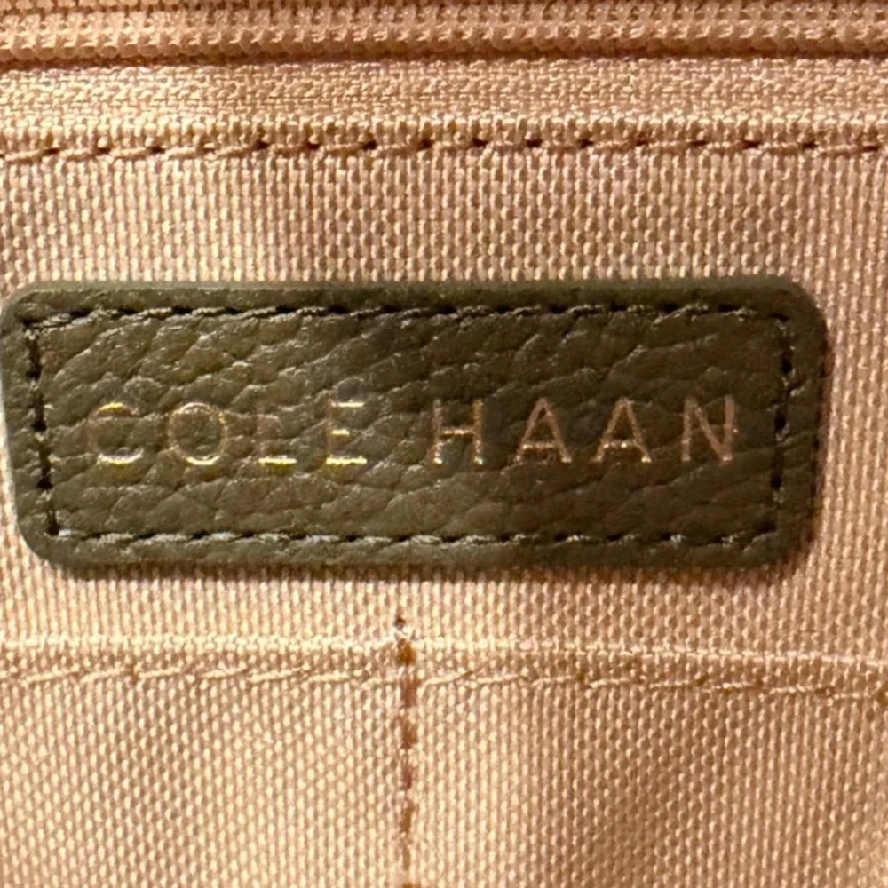 Cole Haan Grand Ambition Olive Green Pebbled Leather Backpack Bag Gold Hardware